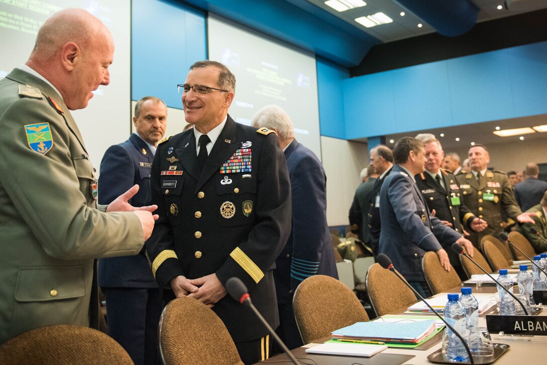 Army Gen. Curtis M. Scaparrotti, commander of U.S. European Command and Supreme Allied Commander Europe attends the NATO Military Committee/Chiefs of Defense Session in Brussels, May 18, 2016. DoD photo by D. Myles Cullen