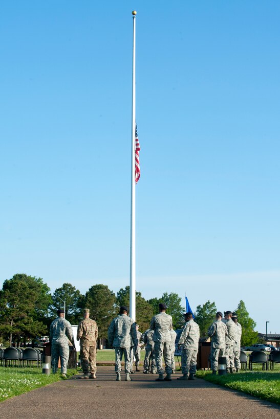 U.S. Service members participate in a National Police Week opening ceremony at Langley Air Force Base, Va., May 16, 2016.  The opening ceremony kicked off the official celebration of Police week across Joint Base Langley-Eustis. (U.S. Air Force photo by Staff Sgt. R. Alex Durbin)