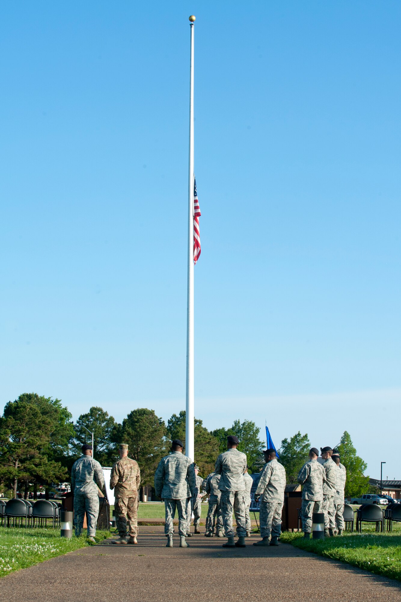 U.S. Service members participate in a National Police Week opening ceremony at Langley Air Force Base, Va., May 16, 2016.  The opening ceremony kicked off the official celebration of Police week across Joint Base Langley-Eustis. (U.S. Air Force photo by Staff Sgt. R. Alex Durbin)