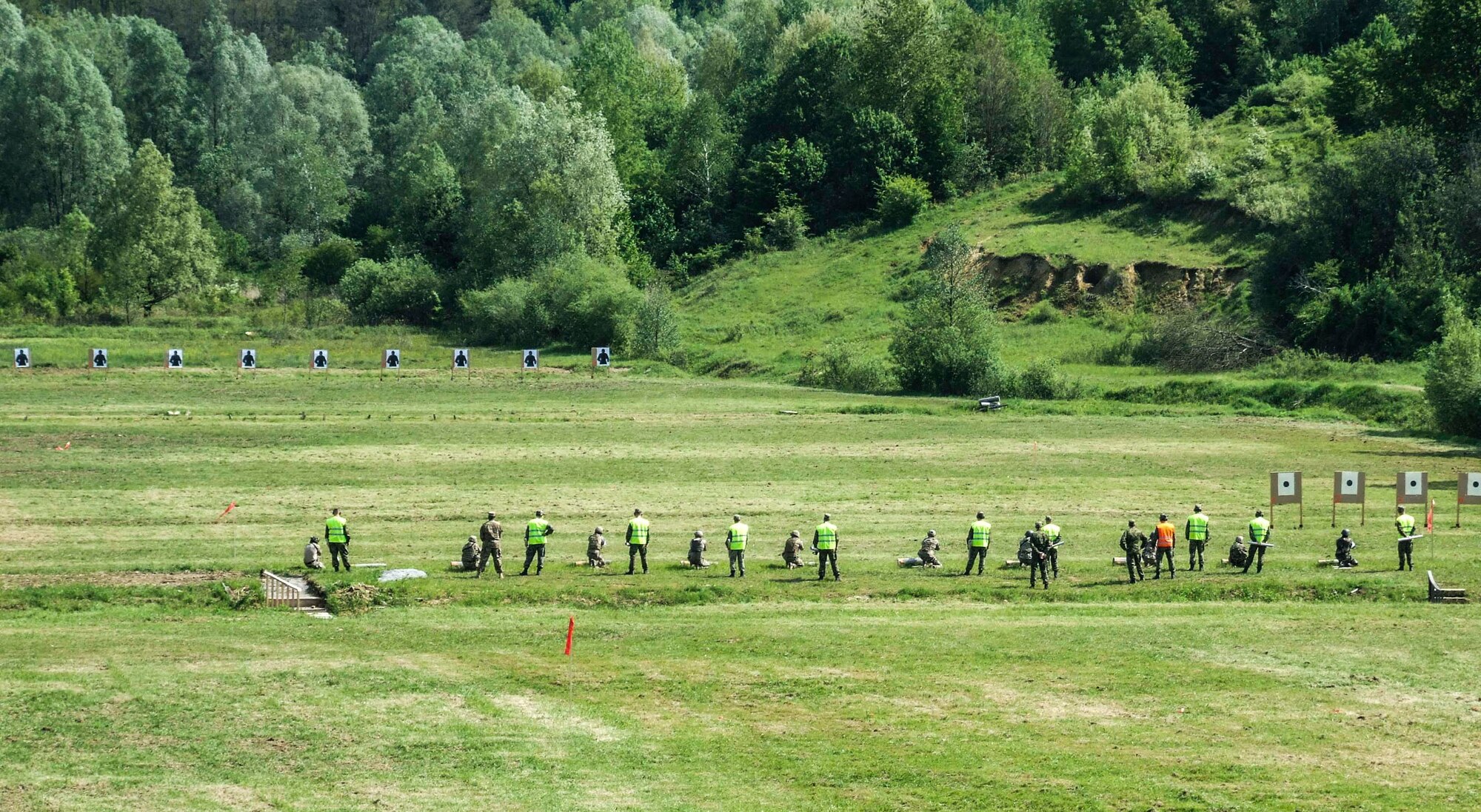 U.S. service members, along members of several other NATO countries fire weapons as part of one of the challenges during the Croatian Best Soldier Competition in Grubišno Polje, Croatia, May 12, 2016. The competition included 145 competitors, nine of whom were members of the U.S. Armed forces and a number of representatives of the armed forces of Croatia, Austria, Bosnia and Herzegovina, the Czech Republic, Germany, Kosovo, Macedonia, Greece, Slovenia, Denmark, France and Italy. This is the fifth year the competition has been held in Croatia, and the first year any U.S. service members finished the event. (Courtesy photo) 