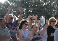 Laughlin personnell enjoy a David Cook concert at Laughlin Air Force Base, Texas, May 17, 2016. David Cook visited Laughlin as part of his tour to perform for military personnel. (U.S. Air Force photo/Senior Airman Jimmie D. Pike)