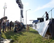 People line up in front of the stage at a David Cook concert on Laughlin Air Force Base, Texas, May 18, 2016. The free concert was organized by Laughlin’s 47th Force Support Squadron to raise morale. (U.S. Air Force photo/Senior Airman Jimmie D. Pike)