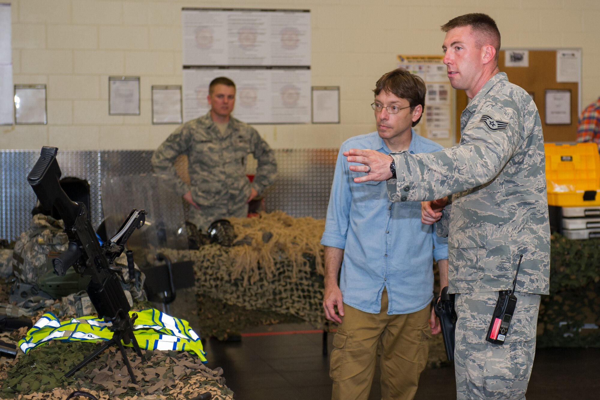 The 45th Security Forces Squadron held an open house at Patrick Air Force Base, Fla., May 18, 2016, during National Police Week, to honor all law enforcement and first responders who have made the ultimate sacrifice. The open house included a Military Working Dog demonstration and a tour of the holding cells, dispatch center, mobile command post, weapons display, and patrol vehicles. This year’s National Police Week dates are May 15-21. (U.S. Air Force photos/Benjamin Thacker/Released)