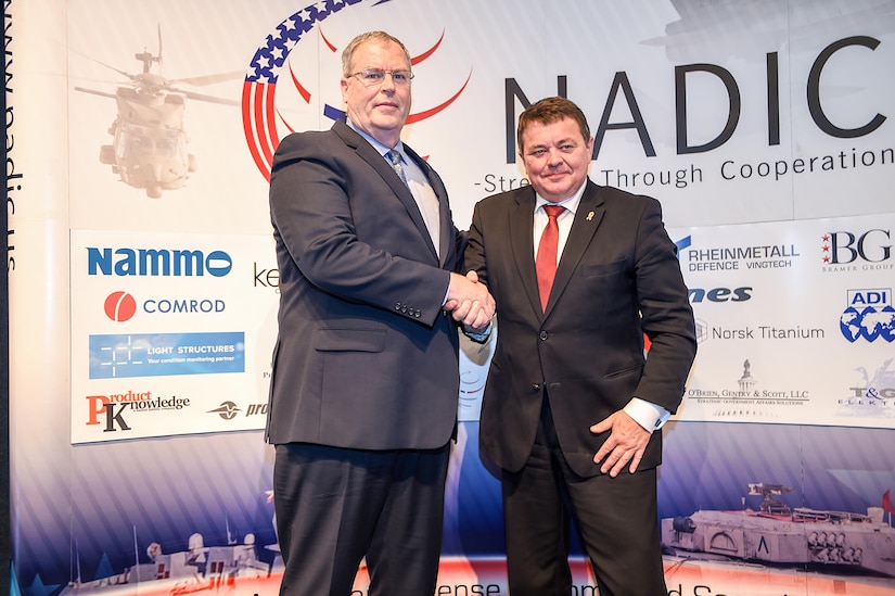 Deputy Defense Secretary Bob Work poses for a photo with his Norwegian counterpart at the Norwegian-American Defense Industry/Homeland Security Council's fourth annual Norwegian-American Defense Conference at the National Press Club in Washington, D.C.,  May 19, 2016. DoD photo by Army Sgt. 1st Class Clydell Kinchen