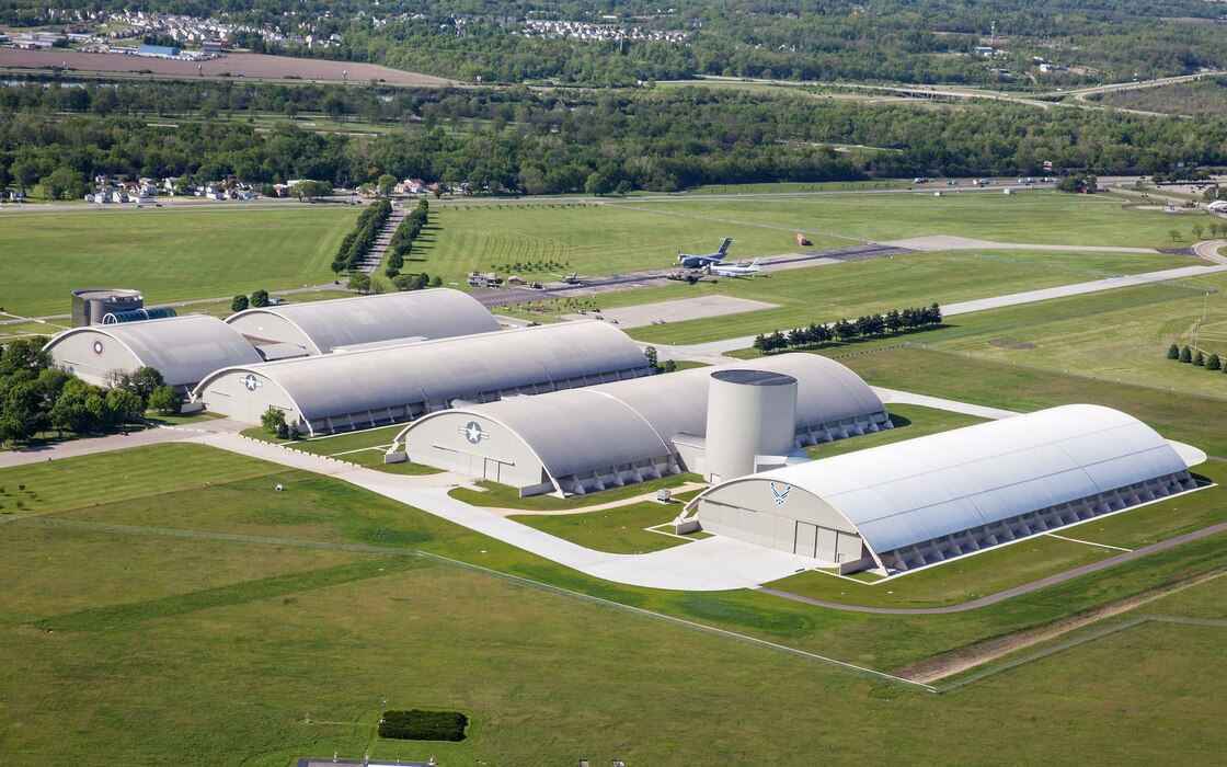 DAYTON, Ohio (05/2016) -- Aerial view of the National Museum of the U.S. Air Force. The museum collects, researches, conserves, interprets and presents the Air Force's history, heritage and traditions, as well as today's mission to fly, fight and win ... in Air, Space and Cyberspace to a global audience through engaging exhibits, educational outreach, special programs, and the stewardship of the national historic collection. (U.S. Air Force photo by Ken LaRock)