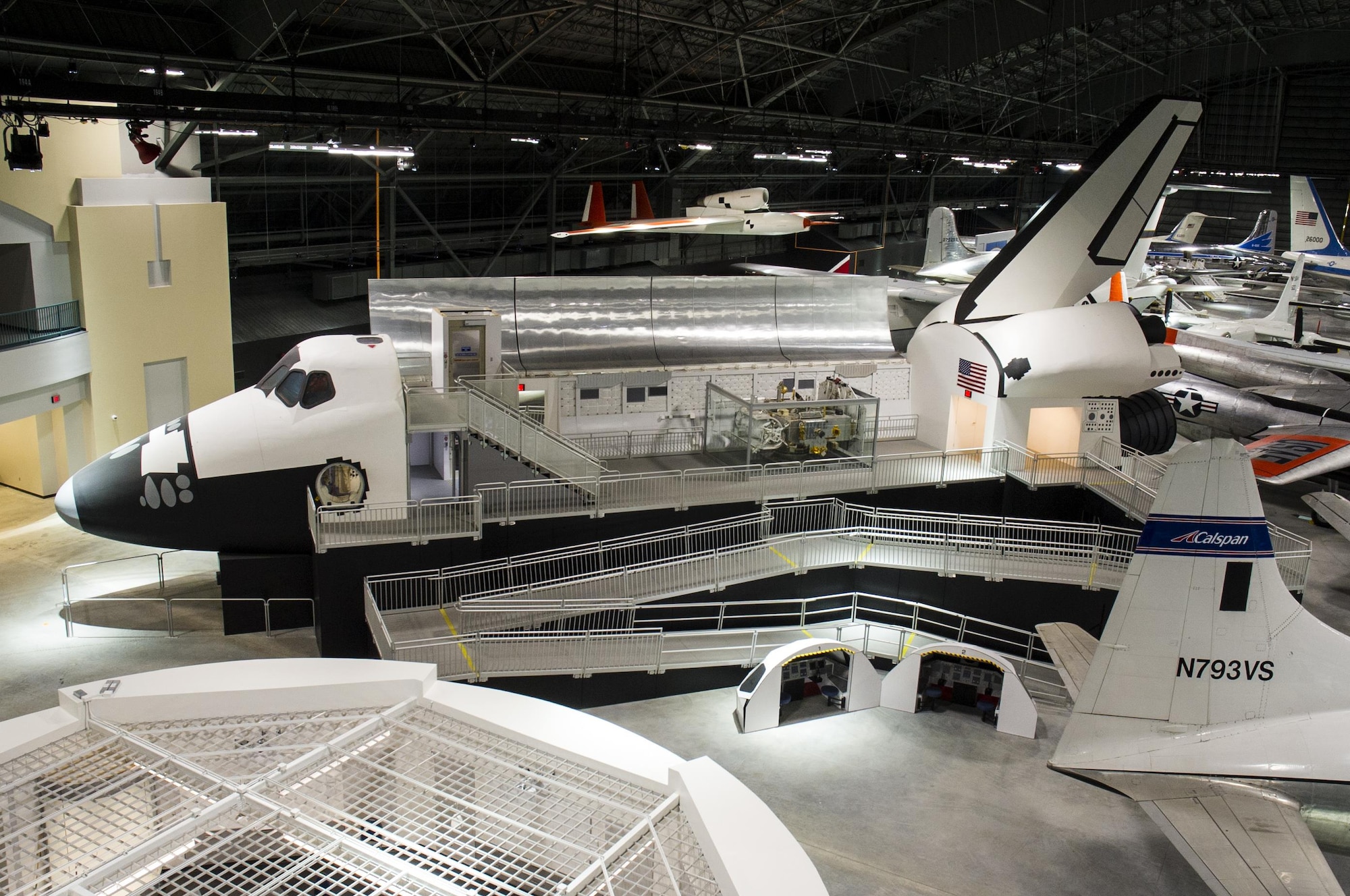 DAYTON, Ohio (05/2016) -- An overhead view of the Space Shuttle Exhibit at the National Museum of the United States Air Force. The fourth building includes more than 70 aircraft in four new galleries -- Presidential, Research & Development, Space and Global Reach. (U.S. Air Force photo by Ken LaRock)   