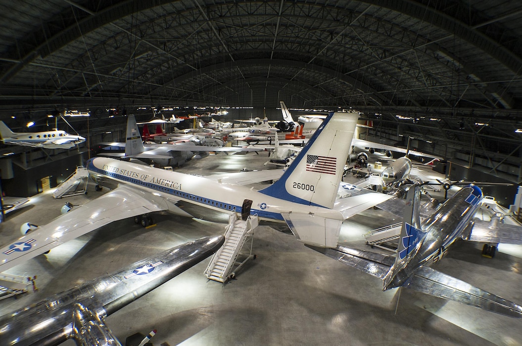 Overhead view of Presidential Aircraft at the museum.