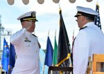 JOINT BASE PEARL HARBOR-HICKAM, Hawaii (May 18, 2016) Commander Michael D. Eberlein, left, relieves Cmdr. Lawrence D. Ollice, right, during the Naval Submarine Support Command (NSSC) Pearl Harbor change-of-command ceremony in Joint Base Pearl Harbor-Hickam.  NSSC provides quality operational support for Pearl Harbor homeported submarines, their crews, families, and the staffs of Submarine Squadrons 1 and 7. (U.S. Navy photo by Mass Communication Specialist 2nd Class Michael H. Lee)