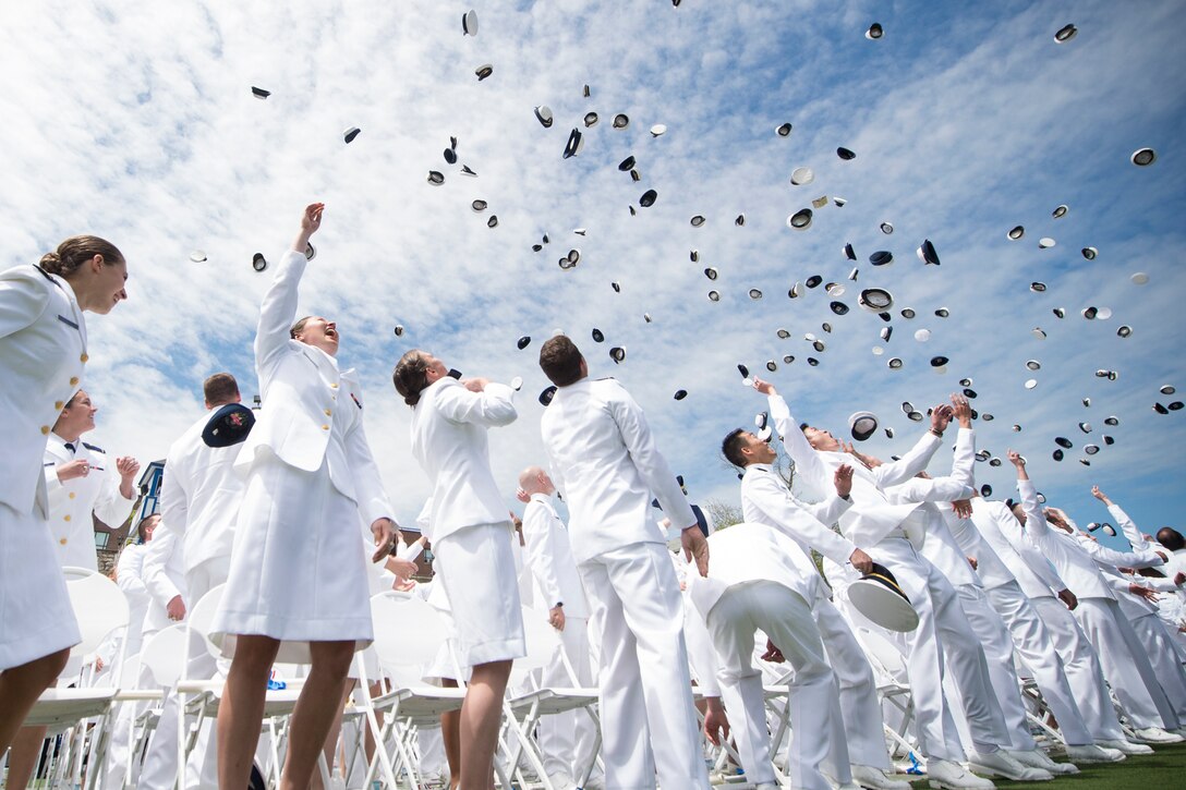 U.S. Coast Guard Academy Class of 2016 graduates celebrate during their commencement ceremony in New London, Conn., May 18, 2016. Coast Guard photo by Petty Officer 2nd Class Cory J. Mendenhall