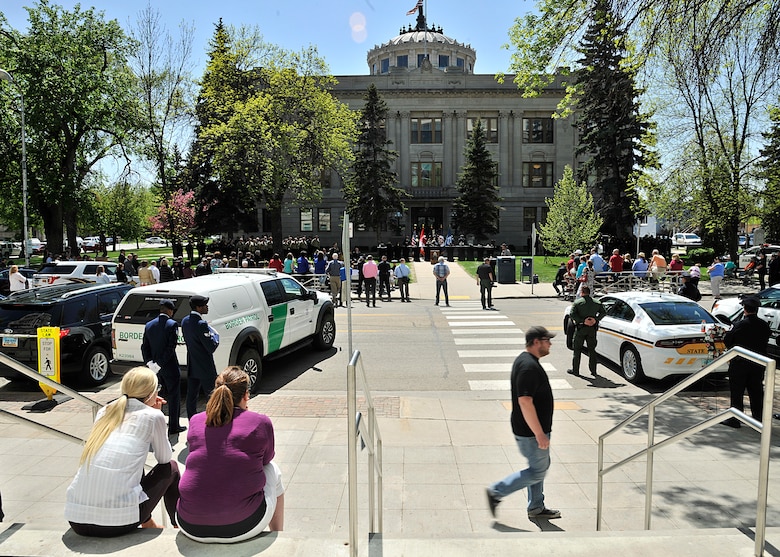 Attendants watch the National Police Week Memorial Service at Grand Forks County Court House May 17, 2016, in Grand Forks, N.D. The memorial service honored 35 local police officers who sacrificed their lives in the line of duty. (U.S. Air Force photo/Senior Airman Xavier Navarro)
