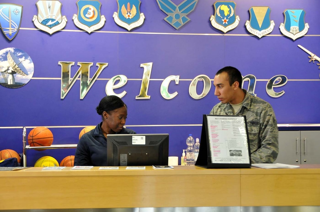 Ramstein, Germany -  Airman 1st Class Roman Correa gets on-the-job training at the southside gymnasium on Ramstein Air Force Base, May 16, 2016. Nearly 100 Guardsmen from  the 104th Fighter Wing, Barnes Air National Guard Base, Mass.,  deployed for training to Ramstein and Spangdahlem Air Bases in an effort to enhance readiness and maintain continuous continuity between the National Guard and  Active Duty counterparts. (U.S. Air National Guard photo by Senior Airman Loni Kingston/Released)