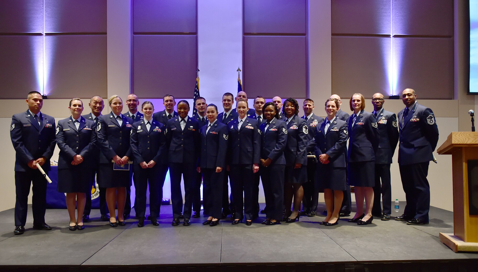 Twenty three members of Team Buckley received their Community College of the Air Force diplomas May 18, 2016, at the Leadership Development Center on Buckley Air Force Base, Colo. The college is a federally-chartered degree-granting institution established to provide the enlisted force an opportunity to extend their education in various career fields. (U.S. Air Force photo by Airman 1st Class Luke W. Nowakowski/Released)