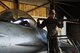 Airman 1st Class Jonathan Kolb, 35th Aircraft Maintenance Unit assistant dedicated crew chief, changes the name on the 8th Fighter Wing’s flagship aircraft to the new wing commander, Col. Todd Dozier, May 20, 2016 at Kunsan Air Base, Republic of Korea. (U.S. Air Force photo by Senior Airman Ashley L. Gardner/Released)