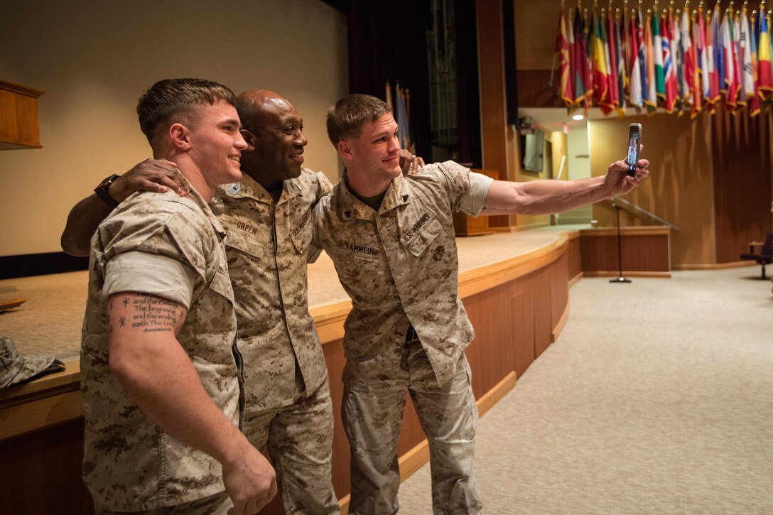 The 18th Sergeant Major of the Marine Corps, Ronald L. Green, visits Marines assigned to Marine Forces Command, Norfolk, VA., May 16, 2016. (U.S. Marine Corps photo by Sgt. Melissa Marnell, Office of the Sergeant Major of the Marine Corps/Released)