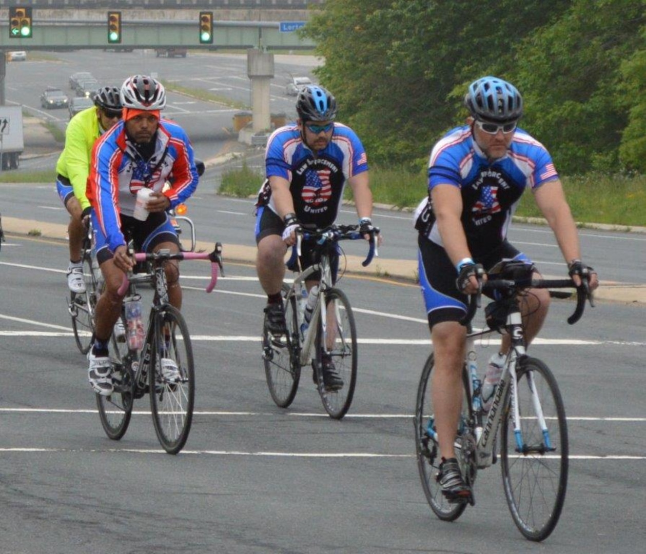 DLA Police Staff Sgt. James Sprecher, second from right, rides for charity in the Law Enforcement United “Road to Hope Memorial Bicycle Ride” May 10-12, 2016.