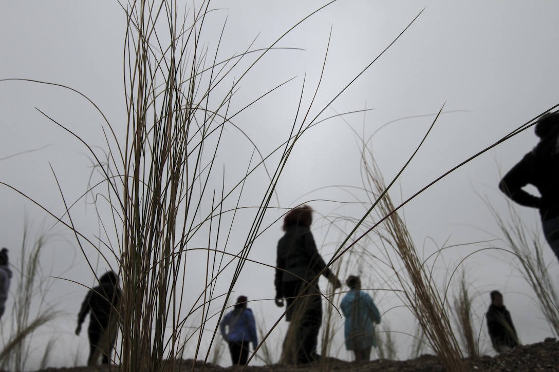 PORTSMOUTH, Va. -- Students from Portsmouth's I.C. Norcom High School survey the wetland grasses they planted on the Norfolk District, U.S. Army Corps of Engineers' Craney Island Dredged Material Management Area here April 28, 2016. The district's STEM team partnered with the Elizabeth River Project's "Wetlands in the Classroom" program, which allows students to grow wetland plants in their classroom and then transplant them to a local area.
(U.S. Army photo/Kerry Solan) 