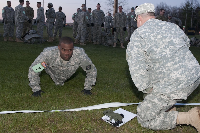 A Soldier from team 7 participates in the Army Physical Fitness Test during the annual Sapper Stakes competition at Fort Drum, New York, May 14.