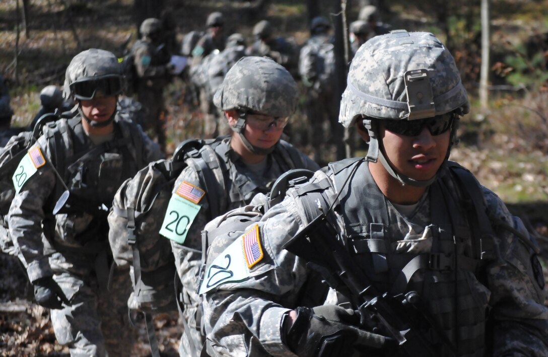 Soldiers participate in the land navigation course during the 2016 Sapper Stakes a grueling and rigorous annual competition involving all three components of the Army at Fort Drum, New York, May 14.