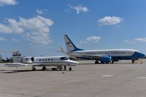 An Air Mobility Command C-21 plane from the 375th Air Mobility Wing sits at the left of an Air Force Reserve Command C-40C aircraft, belonging to the 932nd Airlift Wing, the only flying reserve mission in Illinois, located at Scott Air Force Base, near Belleville, Shiloh and O'Fallon.  (U.S, Air Force photo by Christopher Parr)