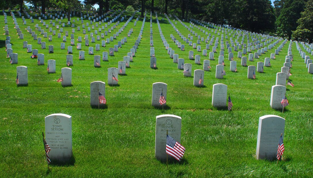 Rows of headstones stretch in all directions as Memorial Day comes to Section 38 at Arlington National Cemetery.