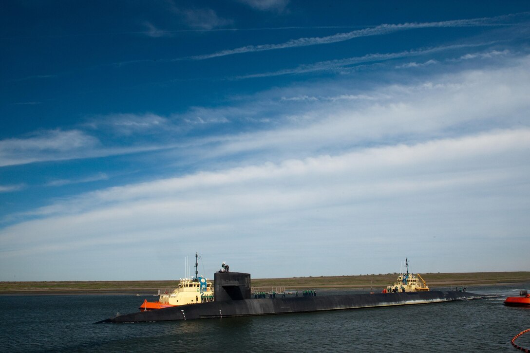The Ohio-class ballistic missile submarine USS Alaska prepares to moor at Naval Submarine Base Kings Bay, Ga., April 5, 2011. The Alaska returned to its homeport after a three-month patrol at sea. Marine Corps Gen. Joe Dunford, the chairman of the Joint Chiefs of Staff, met with some of the Alaska’s sailors during his visit to Kings Bay, May 20, 2016 Navy photo by Petty Officer 1st Clast James Kimber