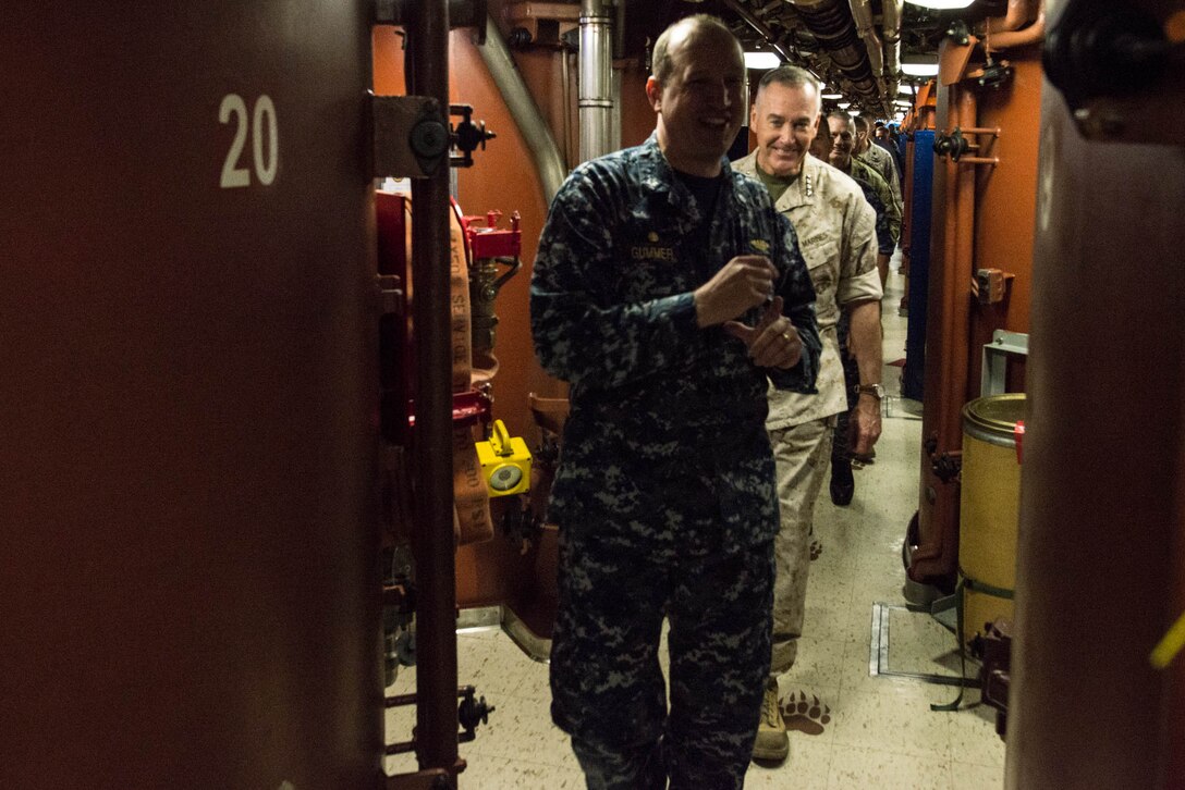 Marine Corps Gen. Joe Dunford, chairman of the Joint Chiefs of Staff, tours the Ohio-class ballistic missile submarine USS Alaska at Naval Submarine Base Kings Bay, Ga., May 20, 2016. DoD photo by D. Myles Cullen