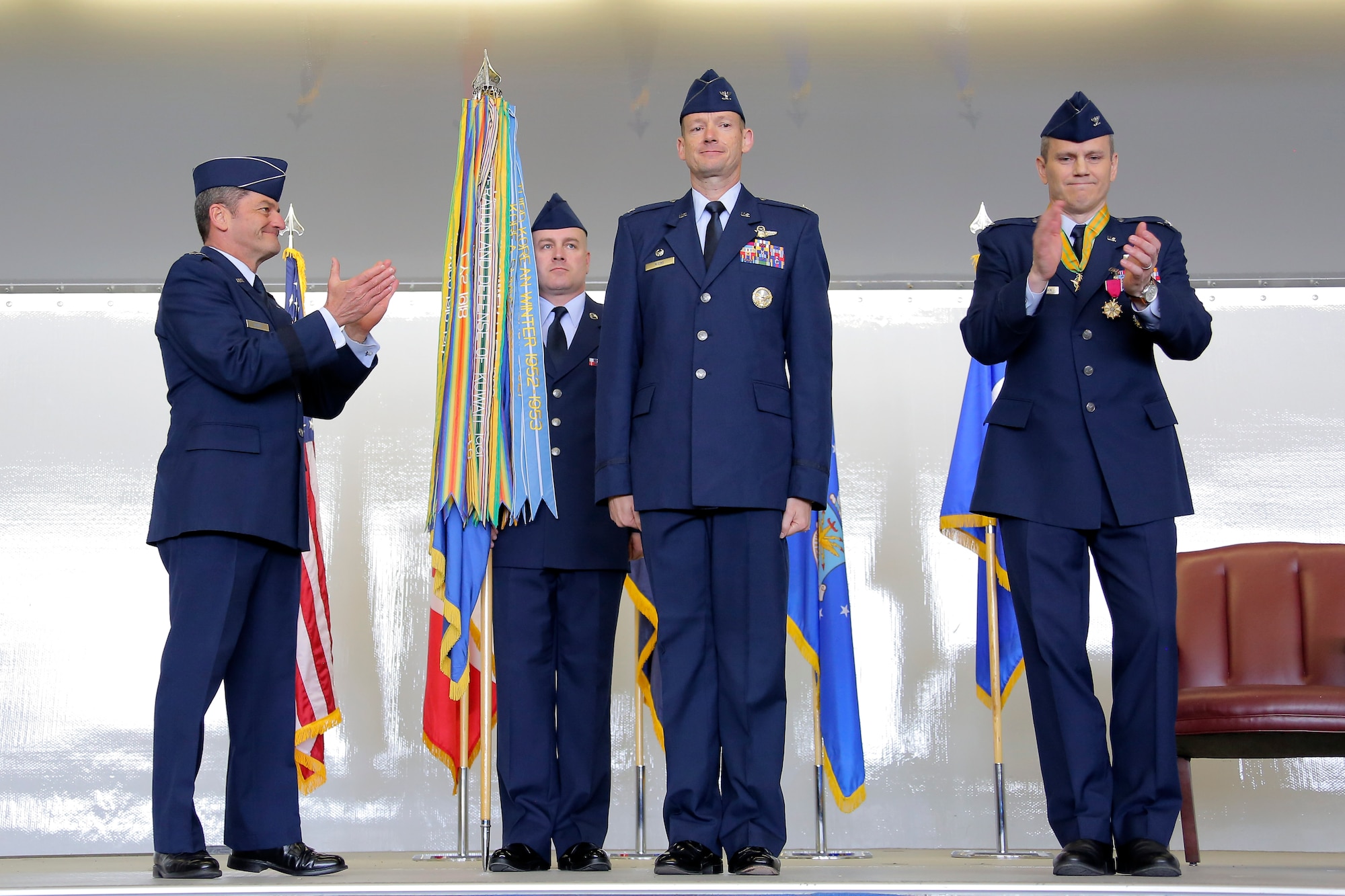 JOINT BASE ELMENDORF-RICHARDSON, Alaska -- Air Force Col. Christopher Niemi became the 3rd Wing commander in a change-of-command ceremony May 20, 2016 at Hangar 1 on JBER. (U.S. Air Force photo/Alejandro Pena) 