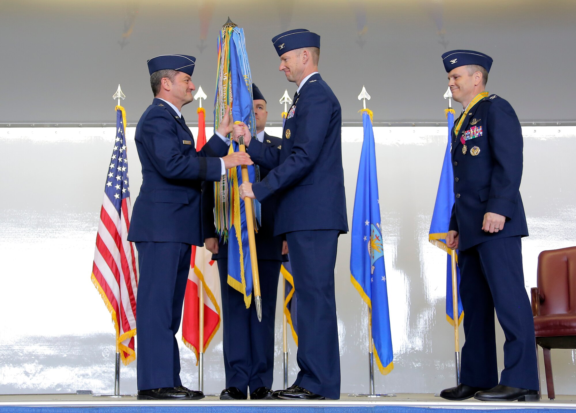 JOINT BASE ELMENDORF-RICHARDSON, Alaska -- Air Force Col. Christopher Niemi became the 3rd Wing commander in a change-of-command ceremony May 20, 2016 at Hangar 1 on JBER. (U.S. Air Force photo/Alejandro Pena) 