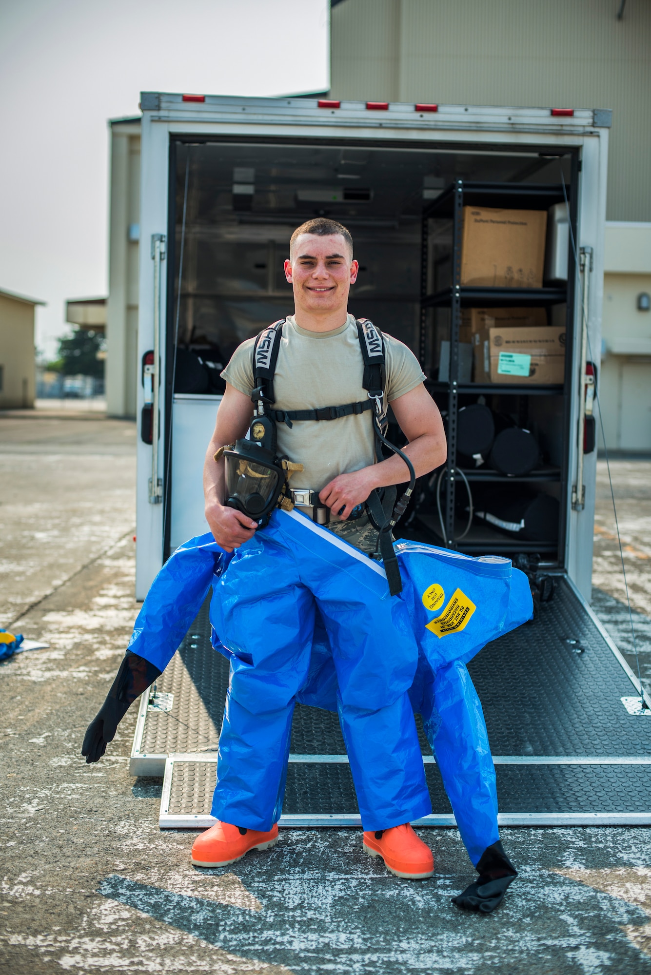 U.S. Air Force Airman 1st Class Petri Brand, a bioenvironmental engineer journeyman with the Aerospace Medicine Squadron, poses for a portrait at Misawa Air Base, Japan, May 19, 2016. Brand was recognized as the Wild Weasel of the Week by the 35th AMDS for his superior performance, outstanding work ethic and overall good conduct and discipline. (U.S. Air Force photo by Senior Airman Brittany A. Chase)