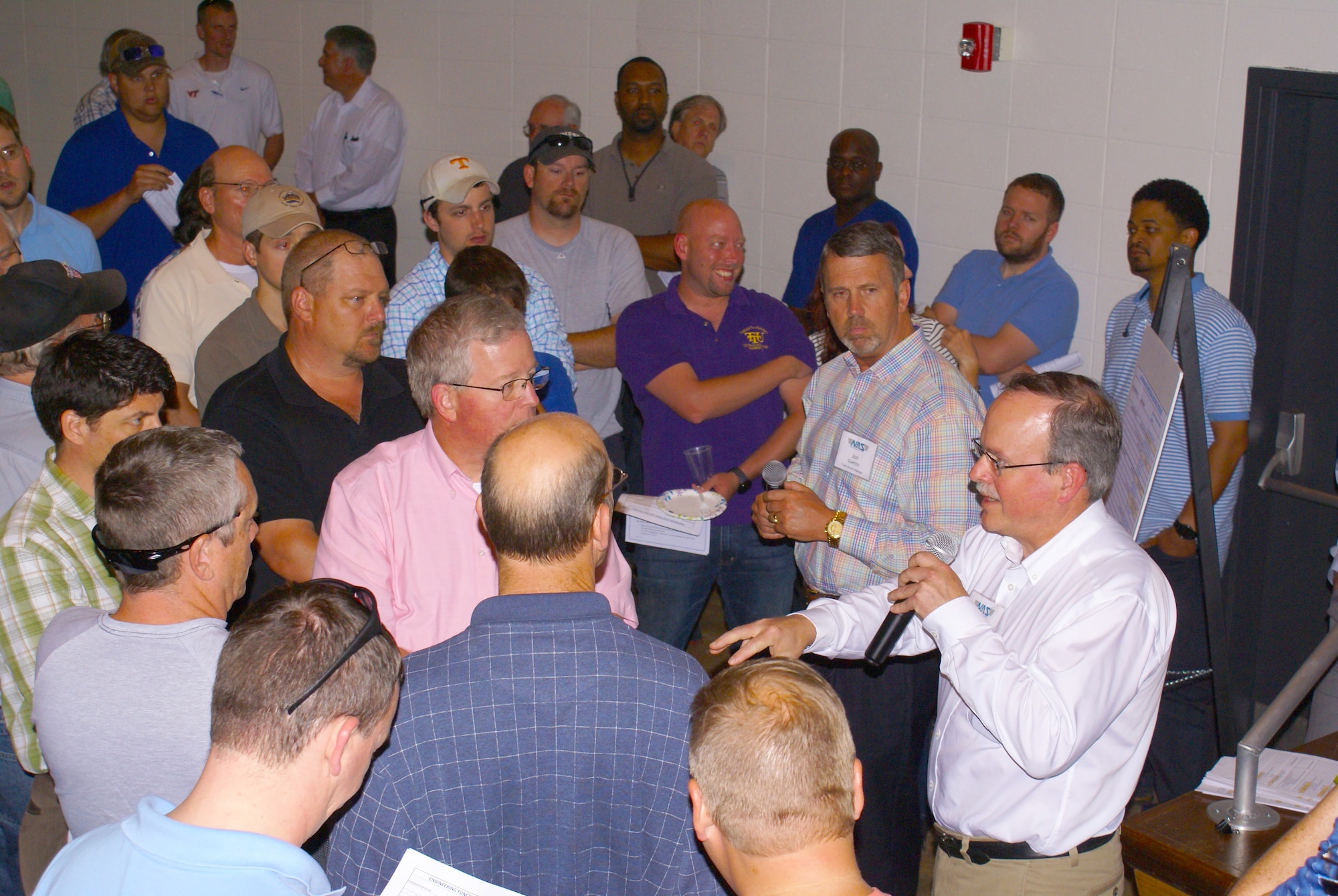 National Aerospace Solutions held the second round of all-hands meetings for AEDC employees May 10-12, 2016. Pictured here at the University of Tennessee Space Institute auditorium is one of the smaller breakout sessions held with the attendees so the functional managers could better explain to people what positions to apply for under the NAS organizational structure. (Courtesy photo/Bob Pullen)