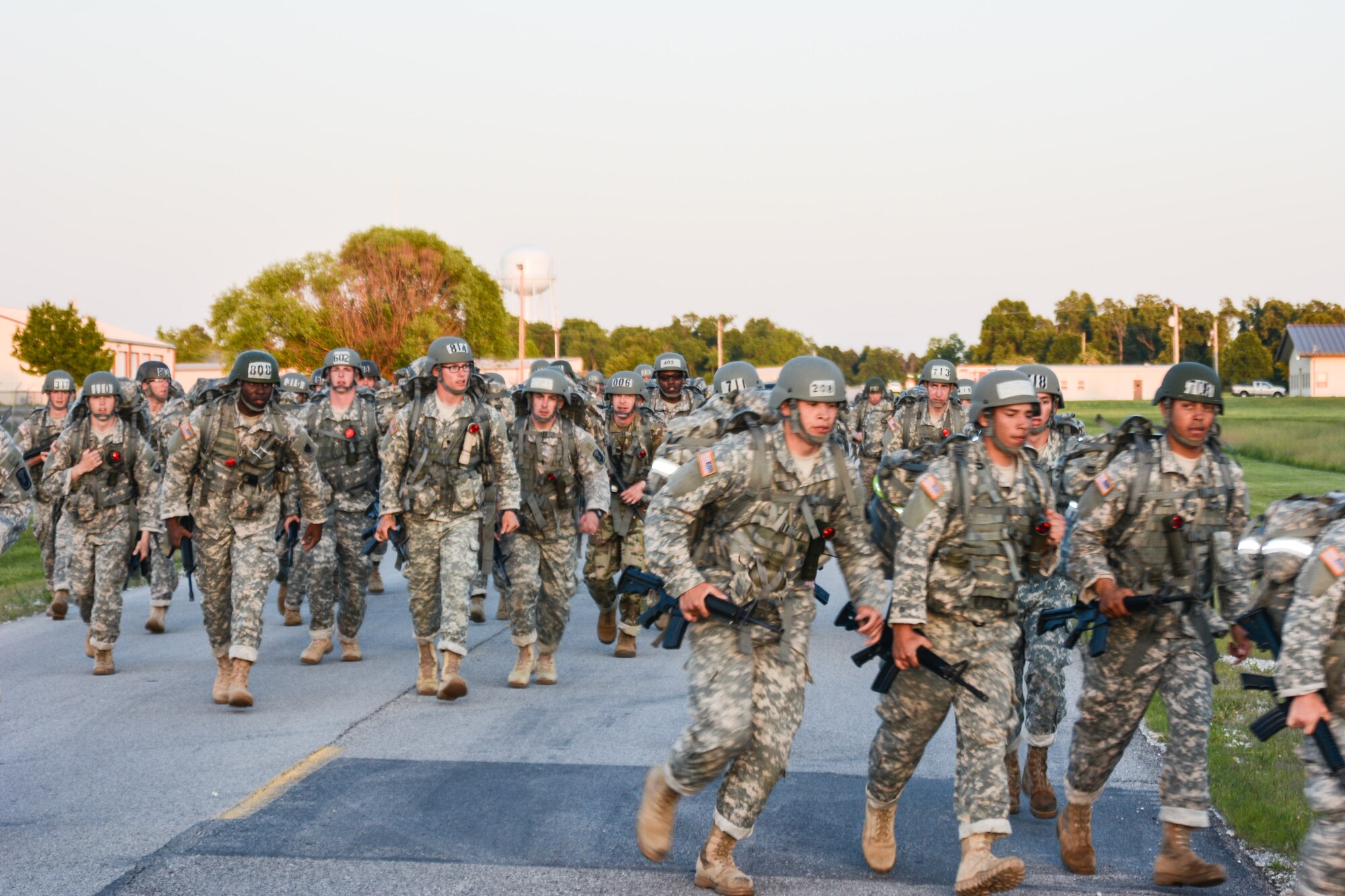 Soldiers and airmen from the Missouri National Guard compete in the Army Air Assault Course at Camp Crowder in Neosho, Mo., May 13, 2016. Air Force Staff Sgt. Greggory Haynes and Tech. Sgt. Kristen Roles were the first airmen from the 139th Airlift Wing to compete in the course. (U.S. Air National Guard photo by Senior Master Sgt. Jeffery Dunning/released)