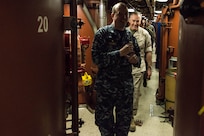 Marine Corps Gen. Joe Dunford, chairman of the Joint Chiefs of Staff, tours the Ohio-class ballistic missile submarine USS Alaska at Naval Submarine Base Kings Bay, Ga., May 20, 2016. DoD photo by D. Myles Cullen