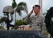 Senior Airman Steven Hendricks, 36th Security Forces Squadron member, salutes a fallen warrior memorial May 20, 2016, at Andersen Air Force Base, Guam. The symbolic battle cross is composed of a replica M4 carbine with a helmet at the top and boots in front. Additionally, 10 dog tags hang from the rifle detailing fallen Airmen and the name of the operation they supported. The vigil was held in honor of fallen security forces members on the occasion of Police Week. (U.S. Air Force photo by Senior Airman Joshua Smoot)