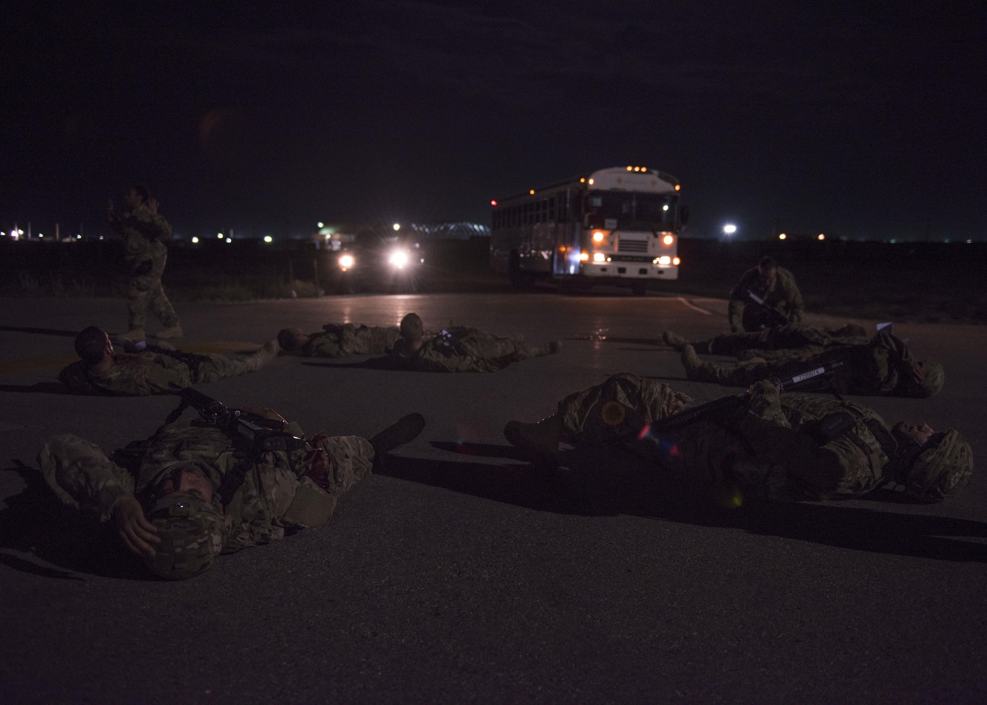 Airmen lay scattered while participating in a mass casualty exercise led by the 455th Expeditionary Medical Group, at Bagram Airfield, Afghanistan, May 21, 2016. The exercise presents realistic and challenging scenario-based training for both Airmen and soldiers during a deployment. (U.S. Air Force photo by Senior Airman Justyn M. Freeman)
