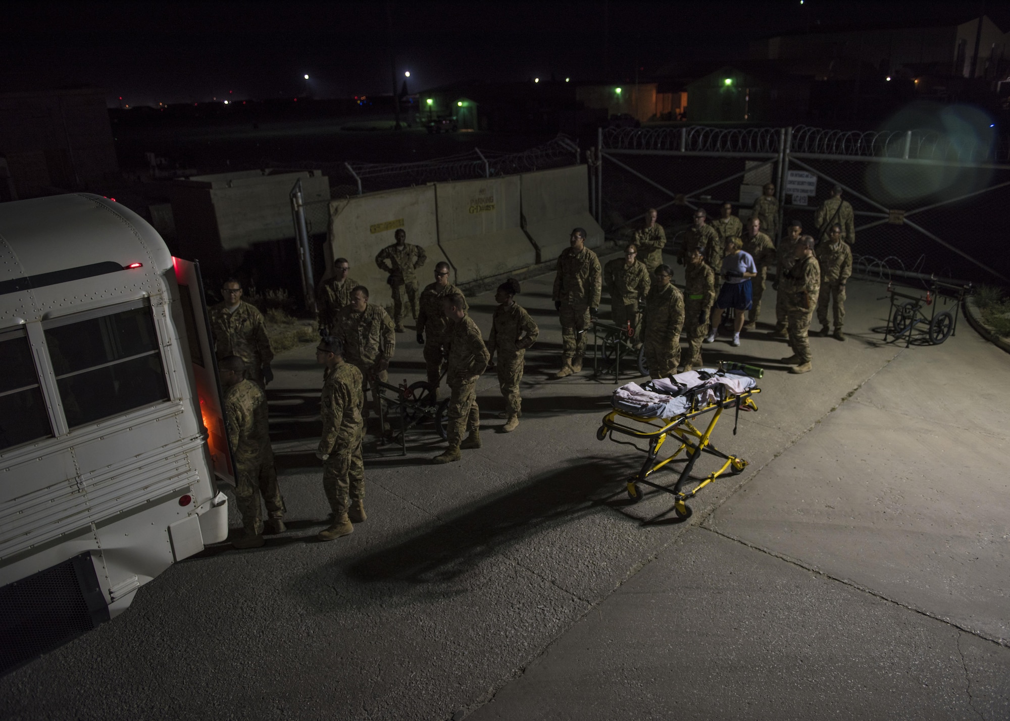 The 455th Expeditionary Medical Operations Squadron teams up with the U.S. Army "Dustoff" Medical Evacuation Unit during a mass casualty exercise at Bagram Airfield, Afghanistan, May 21, 2016. These exercises are conducted to ensure that first responders are prepared to react to an accident or emergency. (U.S. Air Force photo by Senior Airman Justyn M. Freeman)