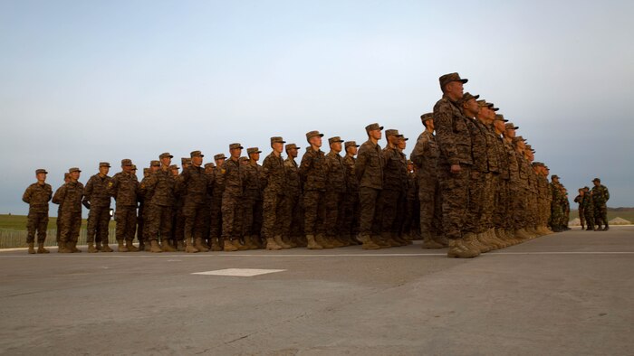 Members of the Mongolian Armed Forces stand in formation before the Khaan Quest 2016 opening ceremonies at Five Hills Training Area, Ulaanbaatar, Mongolia May 22. Khaan Quest 2016 is an annual multinational peacekeeping operations exercise conducted in Mongolia and is the capstone exercise for the Global Peace Operations Initiative.