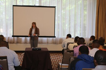 Army Reserve Sgt. Ashton M. Kelsay, Yellow Ribbon non-commissioned officer in charge instructs Soldiers and Family members of the 313th Movement Control Battalion, headquartered in Baltimore, Md., during the yellow ribbon reintegration program event at the Tyson’s Corner, Va. Sheraton Hotel, May 6-8, 2016. The event came prior to deployment of the Army Reserve Soldiers of the 313th Movement Control Battalion, and was designed to prepare airmen and their spouses for stresses and possible needs that can arise during a deployment.