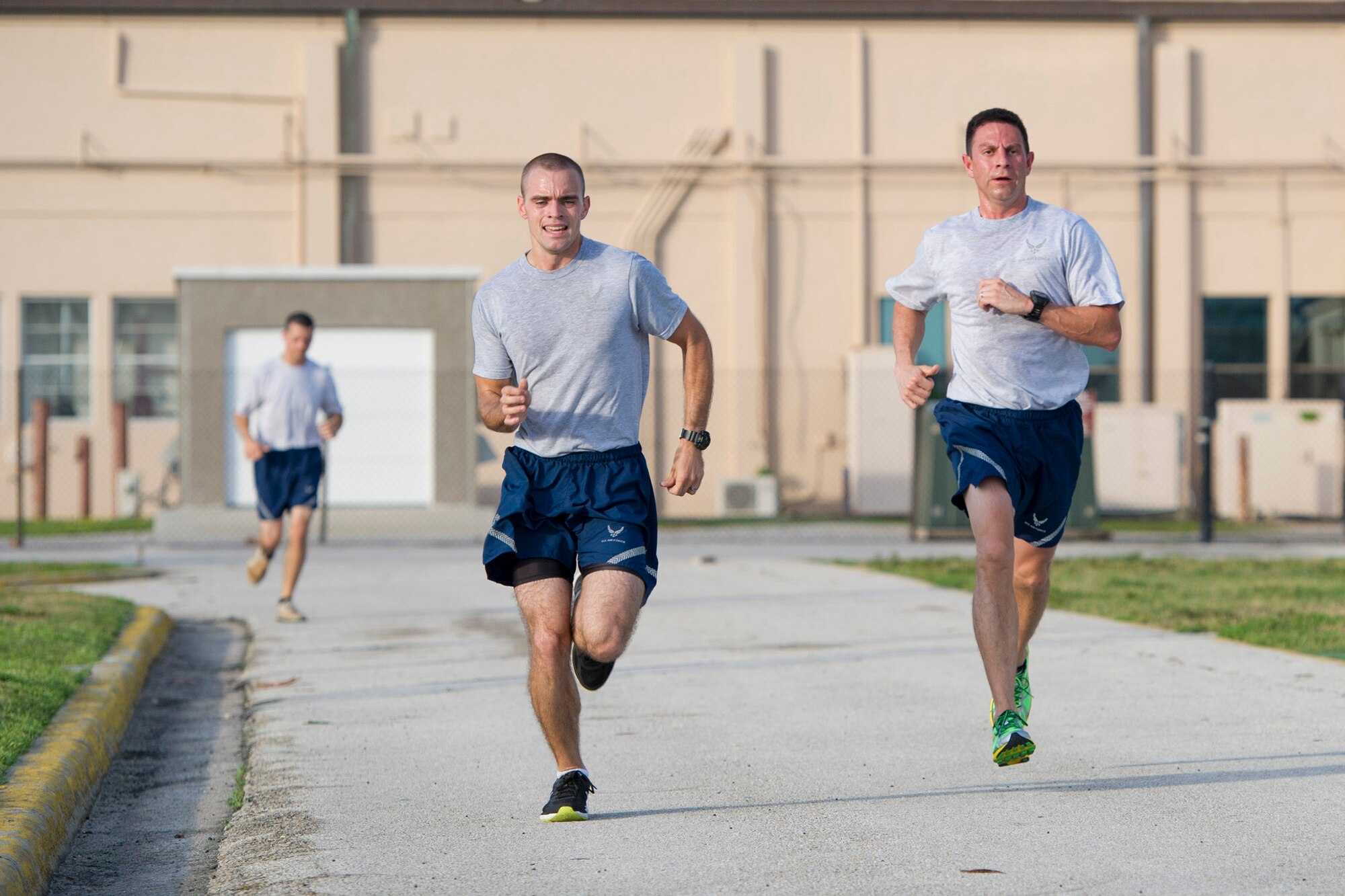 Members of the 45th Space Wing participated in a Quarterly Wing Run lead by the 45th Security Forces Squadron, as part of National Police Week. Participants had three options for this unique Wing Run. Options included: a 5K run in Air Force physical training gear, a 2-Mile Ruck March in ABUs with ruck weight, or a 5K Ruck March in ABUs. (U.S. Air Force photos/Matthew Jurgens/Released)