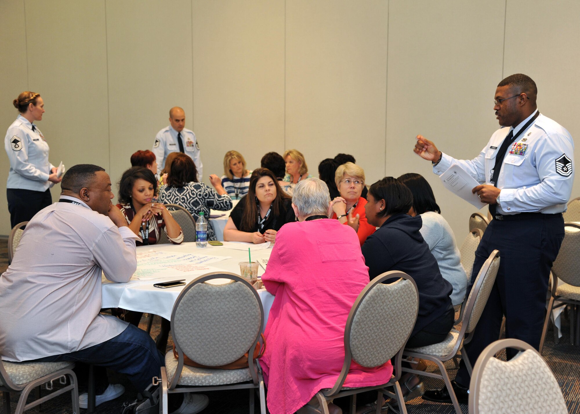Barksdale Total Force Development Council members moderate conversations during their "SWOT's it like to fly above the rest" seminar, April 14. The seminar was one of many held during the Southern Association of School Business Officials convention in Shreveport, La., where over 100 school business administrators and official gathered to discuss common issues faced by the industry and learn from each other.