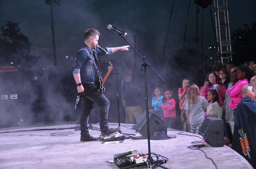 David Cook performs May 14 at Wings of Freedom Park at Altus AFB, Oklahoma. Cook visited Altus as part of his concert tour to raise the morale of the men and women who serve here. 
