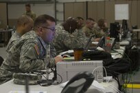 CAMP ATTERBURY, Ind. -- Soldiers of Task Force 76 work late into night during training exercise Vibrant Response 16. (U.S. Army photo by Sgt. Anshu Pandeya)