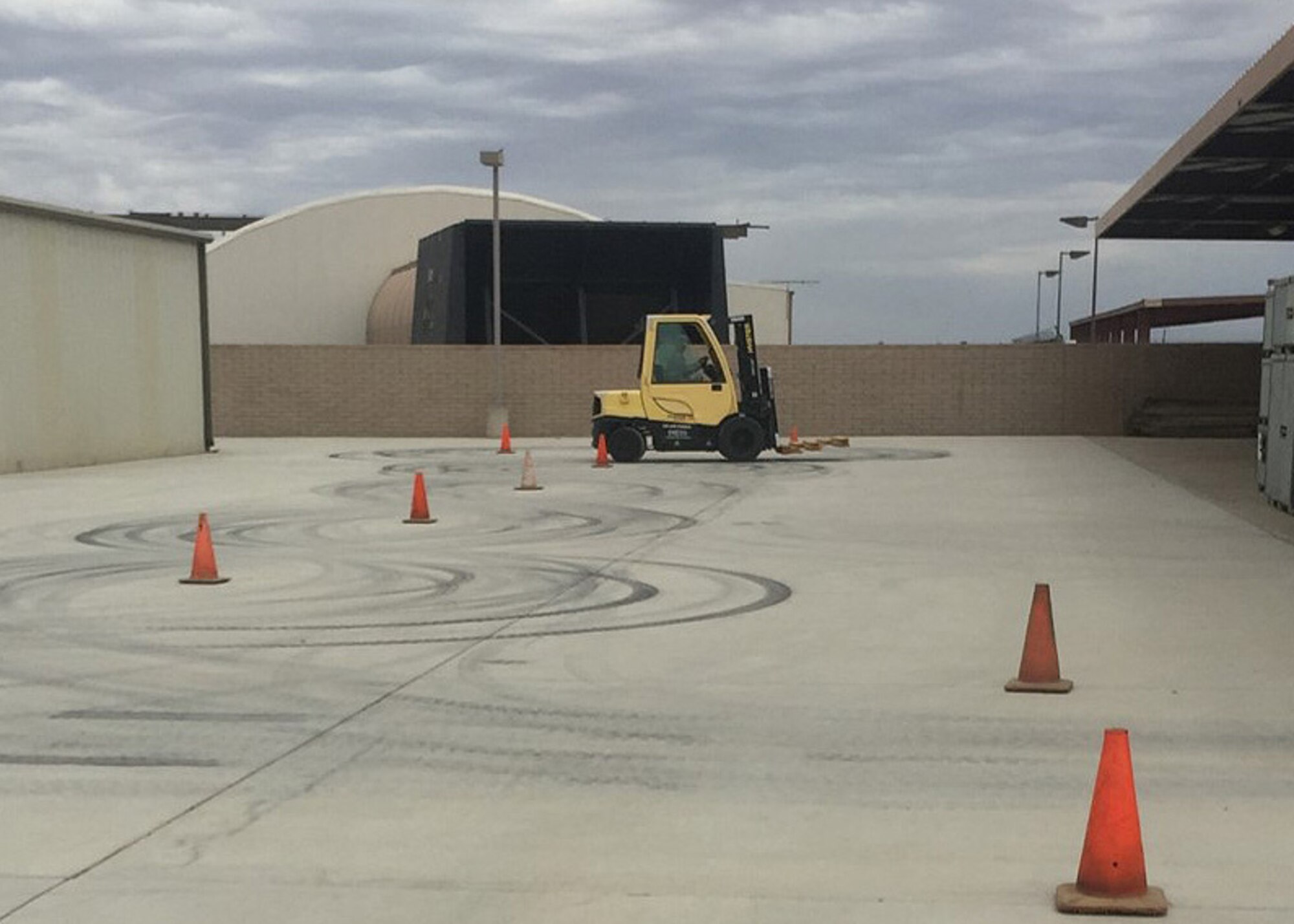 Airman First Class Adam Porter, 944 Logistics Readiness Squadron traffic management apprentice, maneuvers safely through the Material Handling Equipment course April 9 while adhering to the strict guidance of the training cadre at Luke Air Force Base, Ariz. (Courtesy photo)