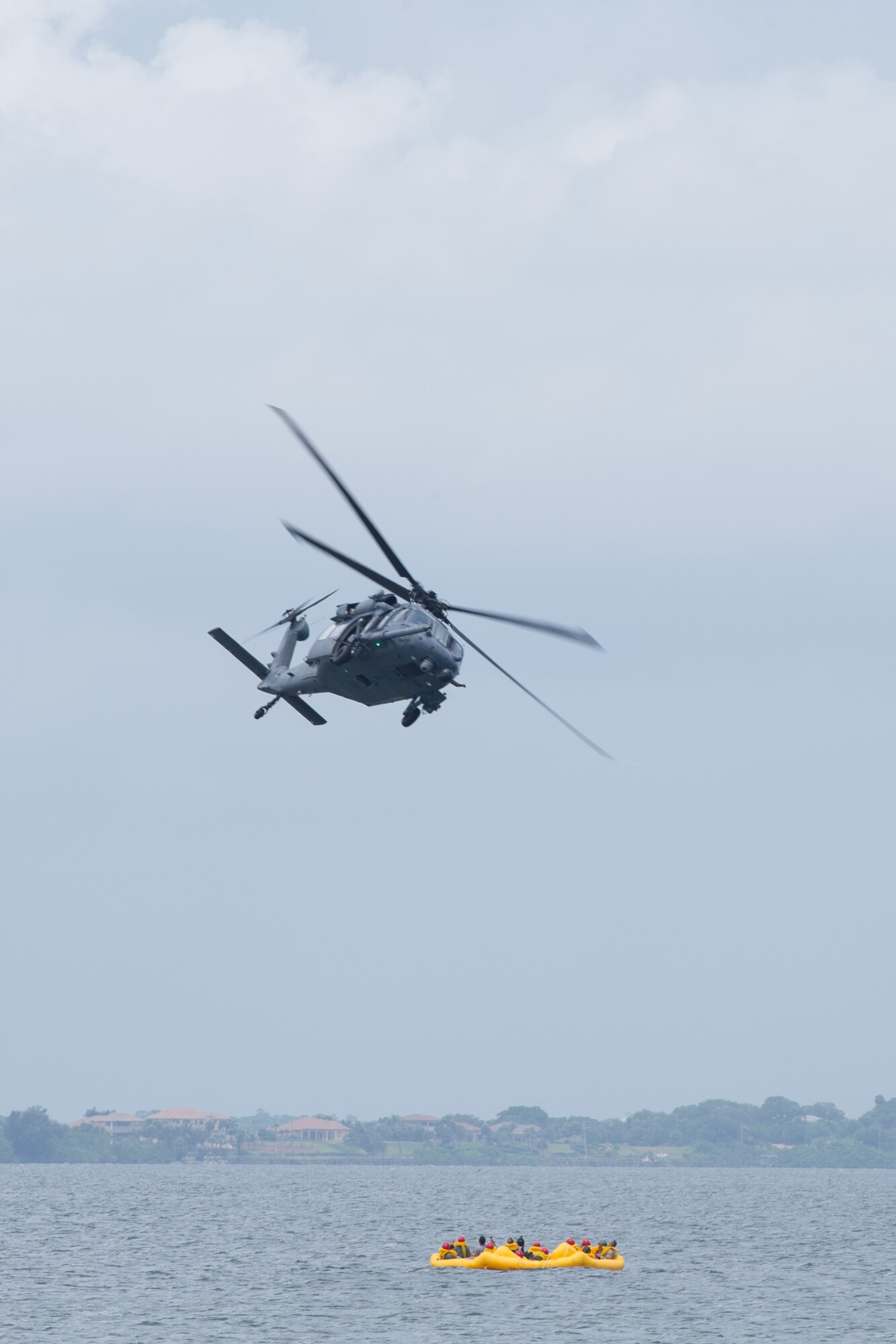 The 301st Rescue Squadron, of the 920th Rescue Wing, provides water survival training for aircrew from the 445th Airlift Wing, Wright-Patterson AFB, Ohio, at Patrick AFB, Fla., May 17, 2016. Trainees who simulated needing rescue from the Banana River were hoisted into an HH-60 Pave Hawk by the 301st RQS. The 920th RQW is an Air Force Reserve Command combat-search-and-rescue unit. (U.S. Air Force photos/Benjamin Thacker/Released)