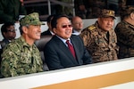 U.S. Navy Adm. Harry B. Harris, commander, U.S. Pacific Command, and Mongolian President Tsakhiagiin Elbegdorj, speak before the Khaan Quest 2016 opening ceremony at the Five Hills Training Area, Mongolia, May 22, 2016. Khaan Quest is an annual, multinational peacekeeping operations exercise conducted in Mongolia and is the capstone exercise for this year's United Nations Global Peace Operations Initiative program. 