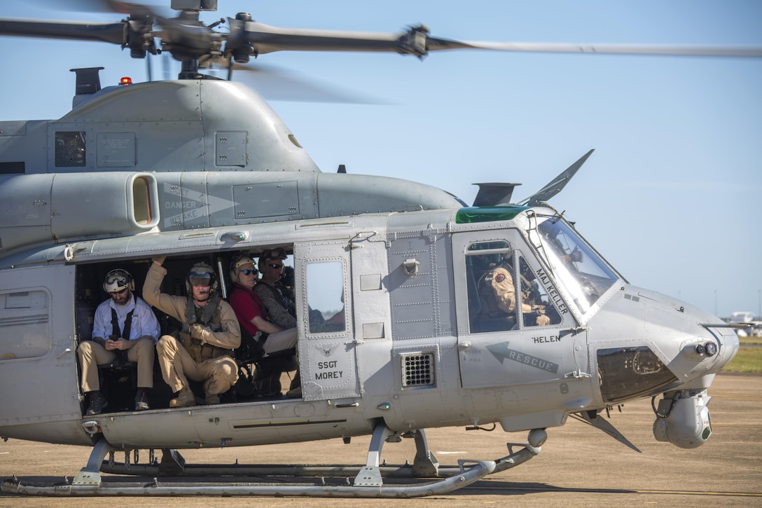 Ray Mabus, Secretary of the Navy, prepares to depart Royal Australian Air Force Base Darwin, Northern Territory, Australia, in a UH-1Y Venom helicopter from Marine Light Attack Helicopter Squadron 367, May 14, 2016. Mabus came to Darwin to visit the Marines and Sailors of MRF-D and observe live-fire ranges.