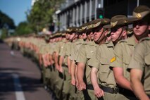 Members of the Australian Defence Forces celebrate Australian New Zealand Army Corps (ANZAC) Day by marching in a parade in Darwin, Australia on April 25, 2016. Marine Rotational Force Darwin (MRF-D) is a six-month deployment of Marines into Darwin, Australia, where they will conduct exercises and train with the Australian Defence Forces, strengthening the U.S.-Australia alliance.