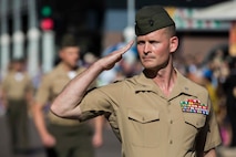 U.S. Marine Corps Lt. Col. Steven Sutey Commanding Officer of 1st Battalion, 1st Marine Regiment, marches in the Australian New Zealand Army Corps (ANZAC) Day in Darwin, Australia on April 25, 2016. Marine Rotational Force Darwin (MRF-D) is a six-month deployment of Marines into Darwin, Australia, where they will conduct exercises and train with the Australian Defence Forces, strengthening the U.S.-Australia alliance.