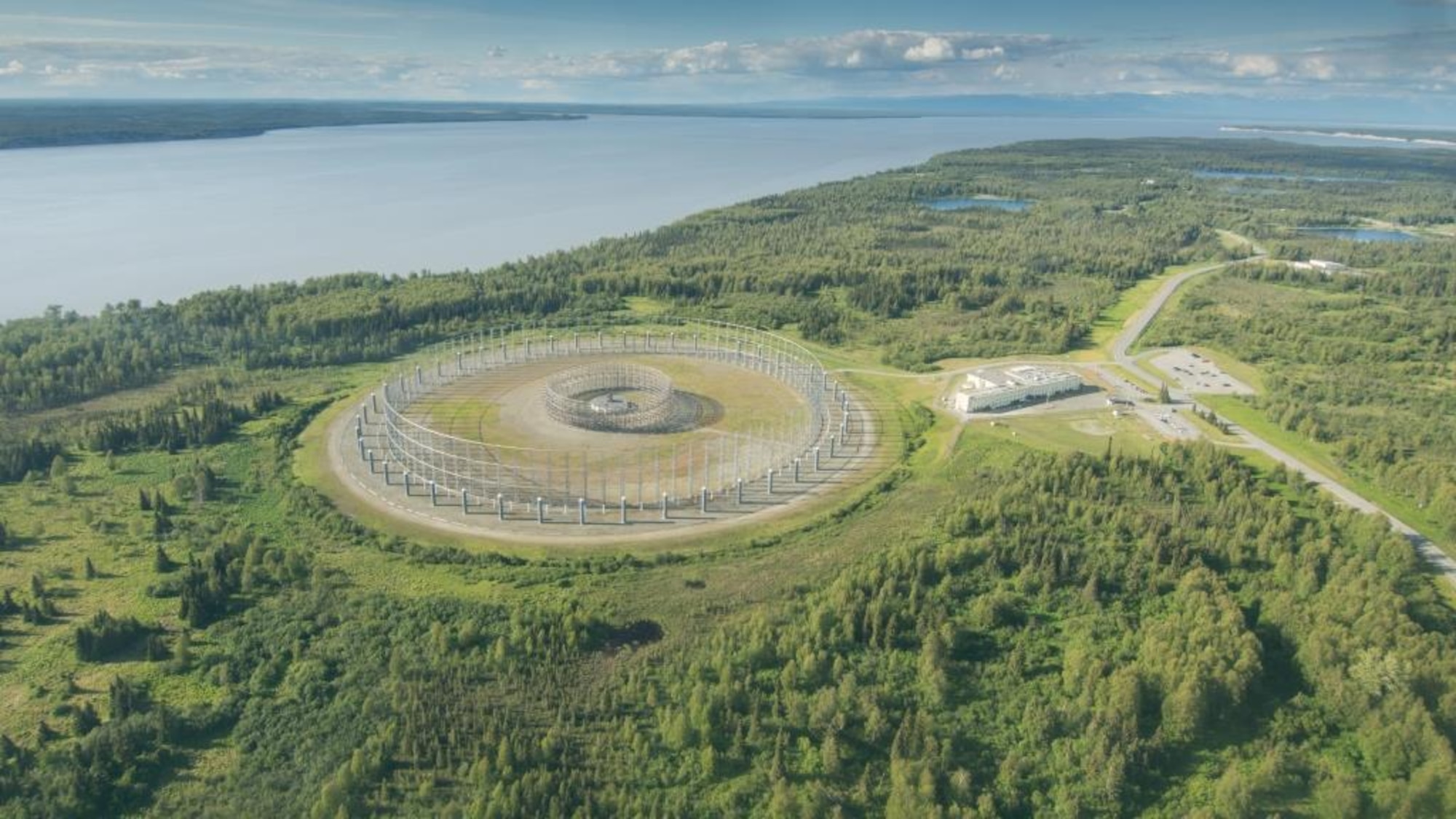 A large circular antenna array, the AN/FLR-9, or Flare-9, at Joint Base Elmendorf-Richardson was built in 1966 during the height of the Cold War. The facility is commonly referred to as the Elephant Cage due to it's large 40-acre footprint. JBER's Flare-9 antenna will be officially shut down for the first time in 50 years on 25 May, 2016. (Courtesy photo)

