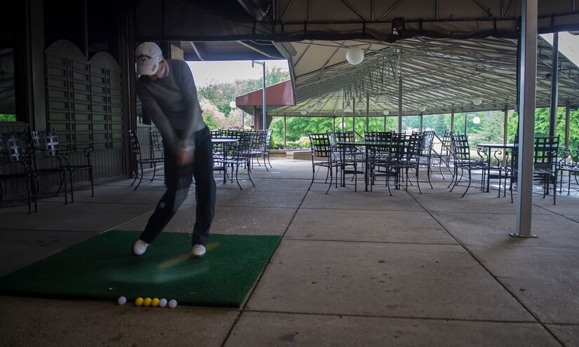 Jennifer Gleason, Professional Golfer, tees off at The Course at Andrews, on Joint Base Andrews, Md., May 20, 2016. The ladies toured the base, then held lessons at The Courses at Andrews. (U.S. Air Force photo by Senior Airman Mariah Haddenham/Released)