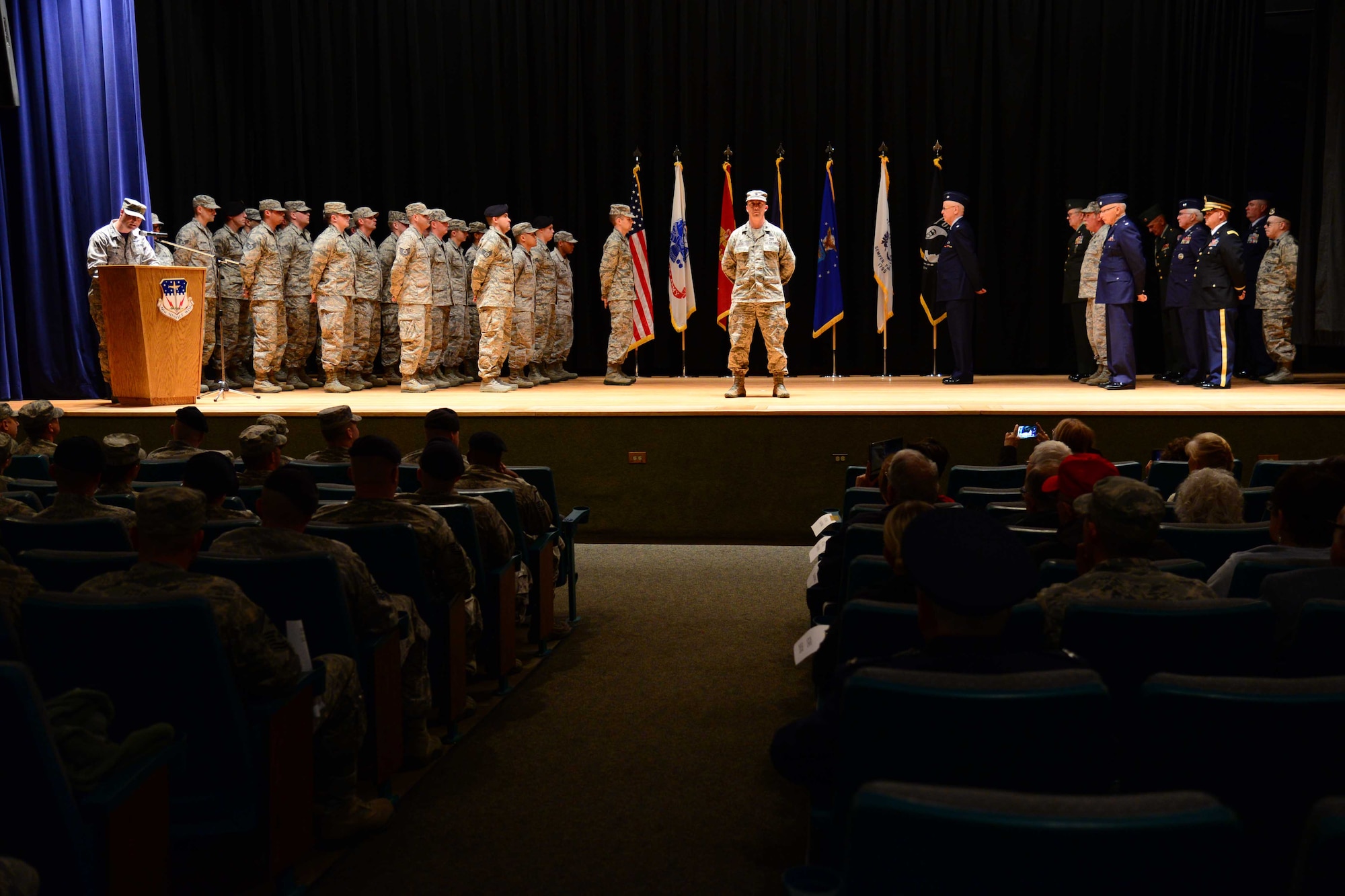 Lt. Col. Michael Epper, 341st Force Support Squadron commander, commands a formation May 20, 2016, at Malmstrom Air Force Base, Mont. The 341st Missile Wing held a flag folding ceremony in honor of retirees appreciation weekend. (U.S. Air Force photo/Airman 1st Class Magen M. Reeves)